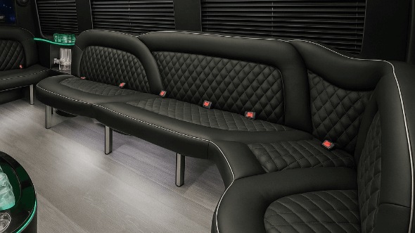 Interior of Charter Bus Company Metairie's 15 Passenger Party Bus in Metairie