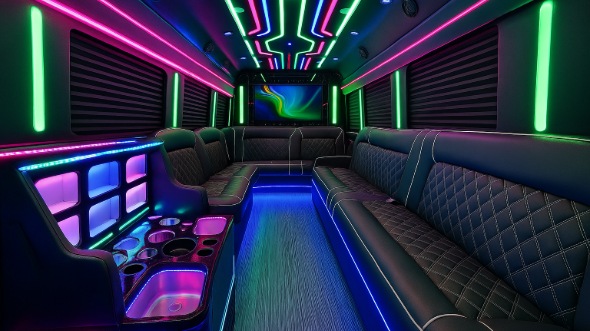 Interior of Charter Bus Company Beaumont's 50 Passenger Party Bus in Beaumont